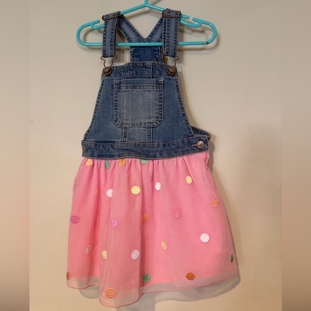 wonder nation Denim Bib Dress with Pink Tulle Skirt
